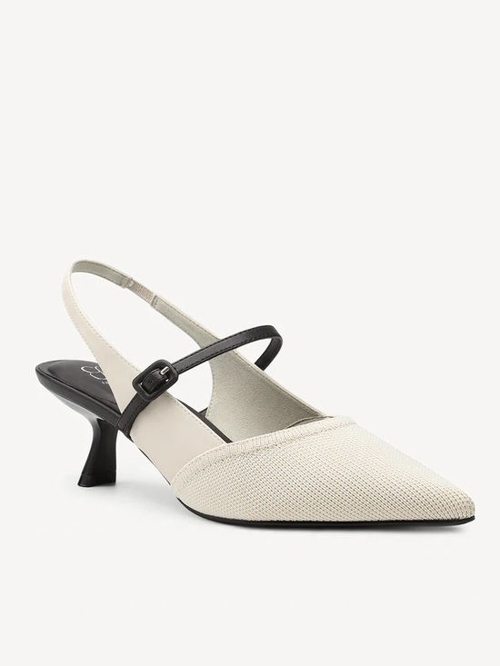 Pointed Slingback Kitten Heels in Cream and Black main image 0